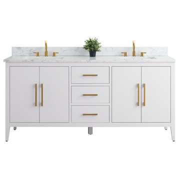 Vanity Art Bathroom Vanity Cabinet with Sink and Top, White, 72" (Double Sink), Golden Brushed