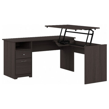 Cabot 60W 3 Position L Shaped Sit Stand Desk in Heather Gray - Engineered Wood