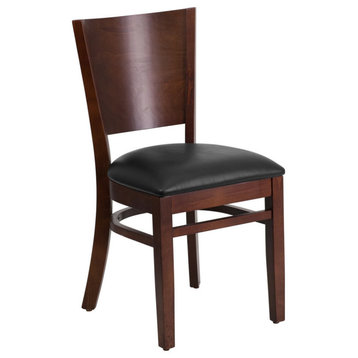 Lacey Series Solid Back Walnut Wood Restaurant Chair, Black Vinyl Seat