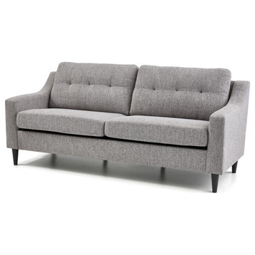 Retro Sofa, Cushioned Seat With Curved Back & Tufted Back, Light Gray Linen