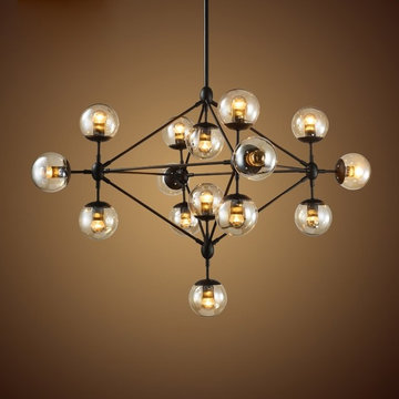 $259.99 Loft Multiple Tea Glass Globe Black Iron 10-Light / 15-Light Pendant Lig