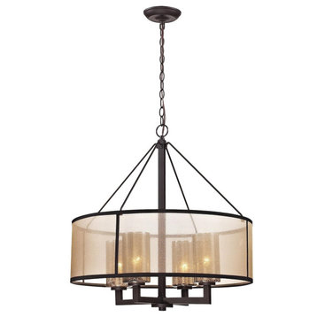 Transitional Chandelier, Metal Structure With Mercury Glass Shades, 4 Lights