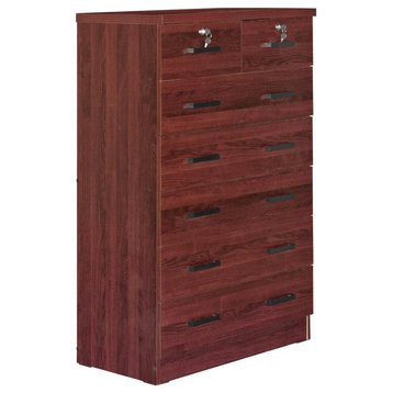 Better Home Products Cindy 7 Drawer Chest Wooden Dresser with Lock in Mahogany