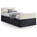 Meridian Furniture - Ivy Upholstered Trundle/Storage Bed, Black, Twin, Velvet - Bring versatility and modern style to your space with the Ivy black and cream velvet upholstered twin trundle bed. Crafted in a chic two-tone velvet, this bed is as stylish as it is functional. The rolling trundle, which can be positioned on either side, offers extra sleeping space for guests or convenient storage, making it ideal for smaller rooms or multi-use spaces.