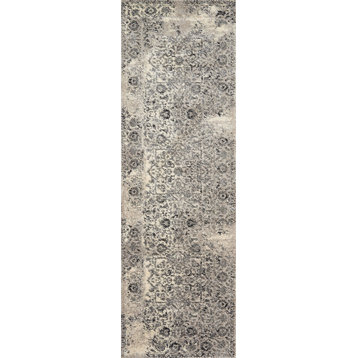 Easy Care, Stain/Fade Resistant Emory Area Rug, Ivory and Charcoal, 2'5"x7'7"