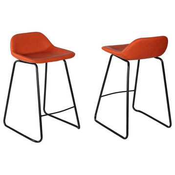 Cortesi Home Ava Counterstools In Faux Leather, Set of 2, Terracotta