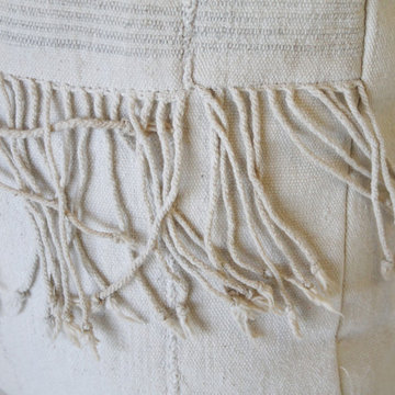 Pair of Creamy White African Mudcloth Pillows with Original Fringe Accents
