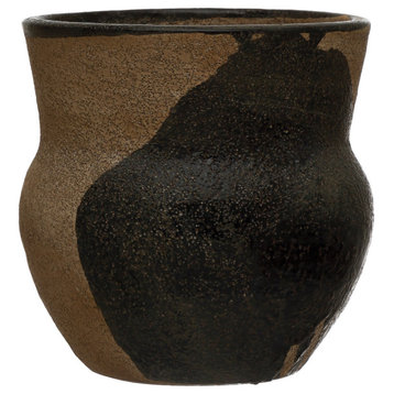 Terra-cotta Planter With Design, Brown/Black, Holds 4" Pot