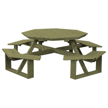 Cedar Octagon Picnic Table with Attached Benches, Linden Leaf Stain