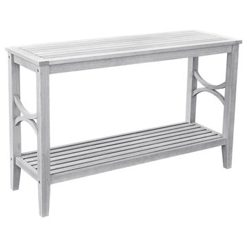 Indoor/Outdoor Whitewashed Acacia Wood Console Bar Table- Light Grey
