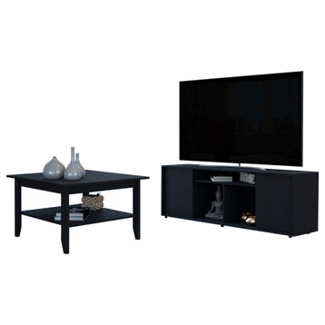 Montreal 2 Piece Living Room Set, Coffee Table & TV Stand, Black