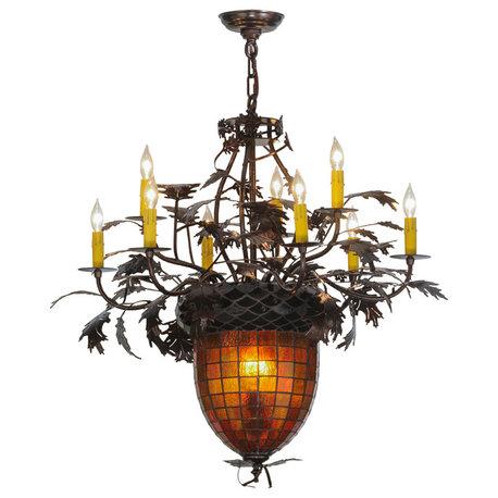 34 Wide Greenbriar Oak 9 Light Chandelier