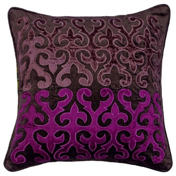 Decorative 20"x20" Applique Purple Velvet Pillow Covers, Ever Plum
