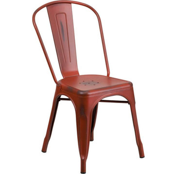 Roseto FFOF63345 Vintage 18"W Bistro Farmhouse Metal Dining Chair - Distressed