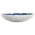 Uttermost - Uttermost Ciji White Bowl - White Ceramic Bowl With Heavy Exterior Texture And A Bright Blue Interior Glaze.