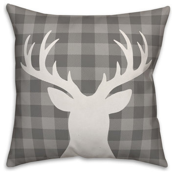 Gray Plaid Deer 18"x18" Throw Pillow Cover