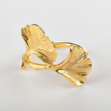 Ginko Design Napkin Ring, 2 Colors, Set of 4, Gold