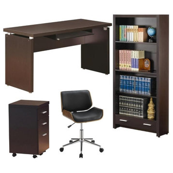Home Square 4 Piece Set with Mobile File Cabinet Desk Office Chair and Bookcase