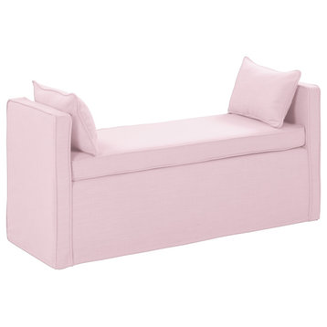 Rustic Manor Katarina Bench Upholstered, Linen, Light Pink