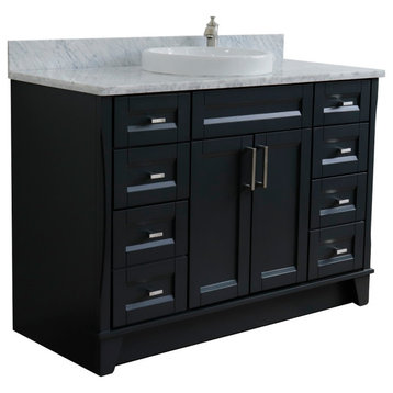 49" Single Sink Vanity, Dark Gray Finish With White Carrara Marble