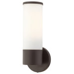 Livex Lighting - Bronze Contemporary, Minimal, Urban, Clean Single Sconce - Add a dash of character and radiance to your home with this wall sconce. This single-light fixture from the Lindale Collection features a bronze finish with a satin opal white glass. The clean lines of the back plate complement the cylindrical glass shade adorned with detailed trim on top creating a minimal, sleek, urban look that works well in most decors. This fixture adds upscale charm and contemporary aesthetics to your home.