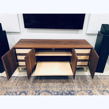 Solid Walnut Credenza with Brushed Brass Base