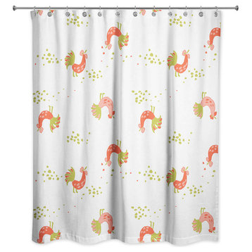 Rooster Pattern in Red and Green Shower Curtain