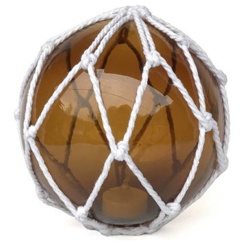 Tabletop LED Lighted Amber Japanese Glass Ball Fishing Float with White Netting
