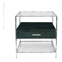 Worlds Away Jensen Nickel Side Table With Malachite Drawer - Dining Tables