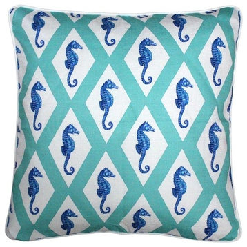Tracy Upton Capri Turquoise Argyle Seahorse Throw Pillow, 20"x20"