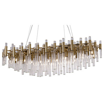 Clear Glass Rods Chandelier, Gold