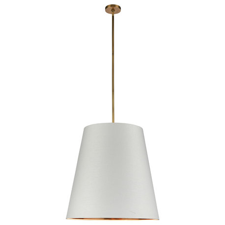 Calor Pendant Light, Vintage Brass/White Linen/Gold Shade, 24.9"Dx24.9"H