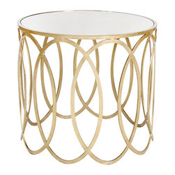 Worlds Away Olivia Silver Leafed Oval Side Table with Mirrored T - Dining Tables