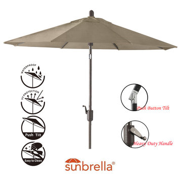 9' Round Push Tilt Market Umbrella, Antique Bronze frame, Sunbrella, Taupe