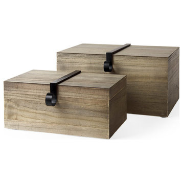 Josh Light Brown Wood With Metal Detail Boxes, 2-Piece Set