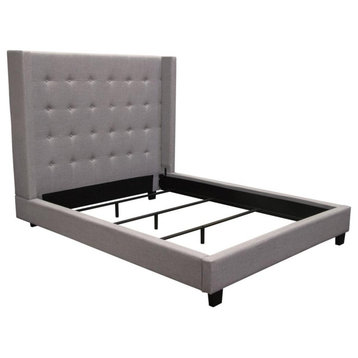 Madison Ave Tufted Wing Eastern King Bed, Light Gray Button Tufted Fabric