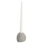 Funky Rock Designs - Single Stone Candleholder - Nature's simplicity at its best! Our Single Stone Candleholders are made from natural stones, best displayed in multiples to create a unique focal point for any indoor or outdoor setting. Approximately 2" tall and fits standard 3/4" tapered candlesticks. Candlestick not included.