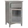 Keith One Drawer End Table With Glass Cabinet, Ash Gray