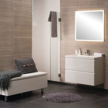 Wood looking shower wall panels with a laminate top surface