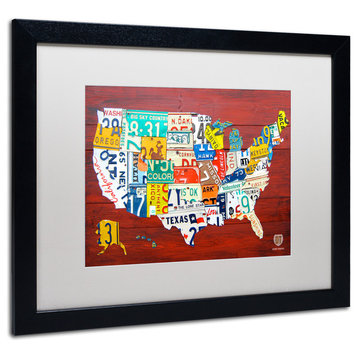 "License Plate Map USA" Matted Framed Canvas Art by Design Turnpike