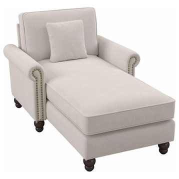 Coventry Chaise Lounge with Arms in Light Beige Microsuede