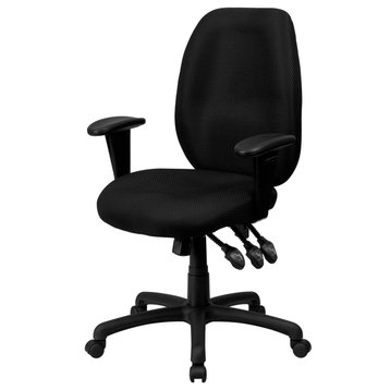 Swivel Office Chair, High Back Design With Padded Seat and Adjustable Arms, Black