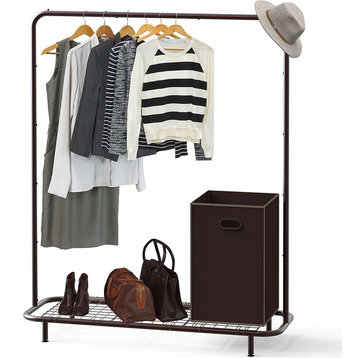 Industrial Pipe Clothing Garment Rack With Bottom Shelves