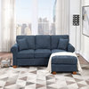Rylee Rolled Arm Sectional, Navy Fabric With Pillows and Coffee Legs
