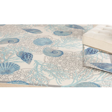 Waverly Sun N' Shade All-over design Ivory Blue 6'6" x 9'6" Area Rug