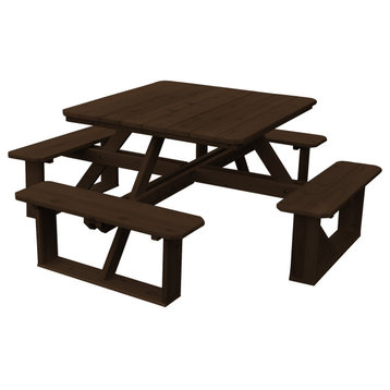 Cedar Square Picnic Table with Attached Benches, Walnut Stain