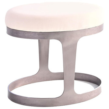 Elegant Iron Scandinavian Modern Oval Stool, Minimalist White Danish Midcentury