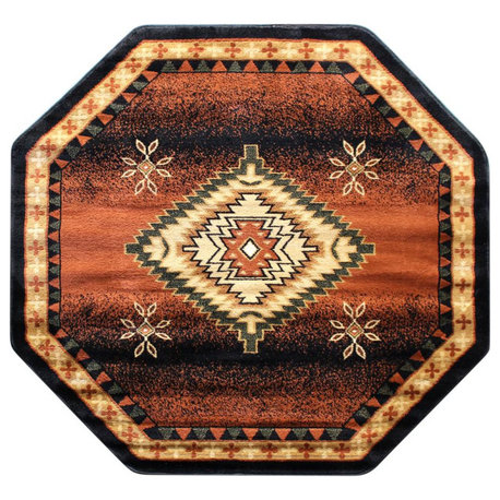 Mirage Collection Southwestern Style Round 4' x 4' Brown Olefin Area Rug...