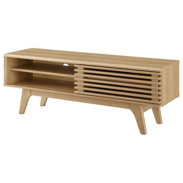 Media TV Stand Console Table, Wood, Brown Oak, Modern, Living Lounge Hospitality