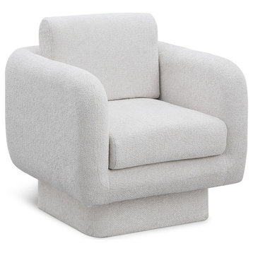 Alessandra Cream Chenille Fabric Swivel Accent Chair, Cream
